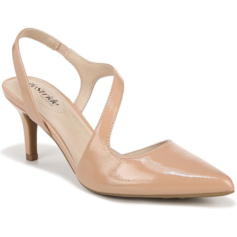 LifeStride WomenSiena Beige Faux Leather Closed Pointed Toe Santorini Dress Pump